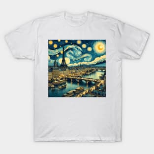 Paris, France, in the style of Vincent van Gogh's Starry Night T-Shirt